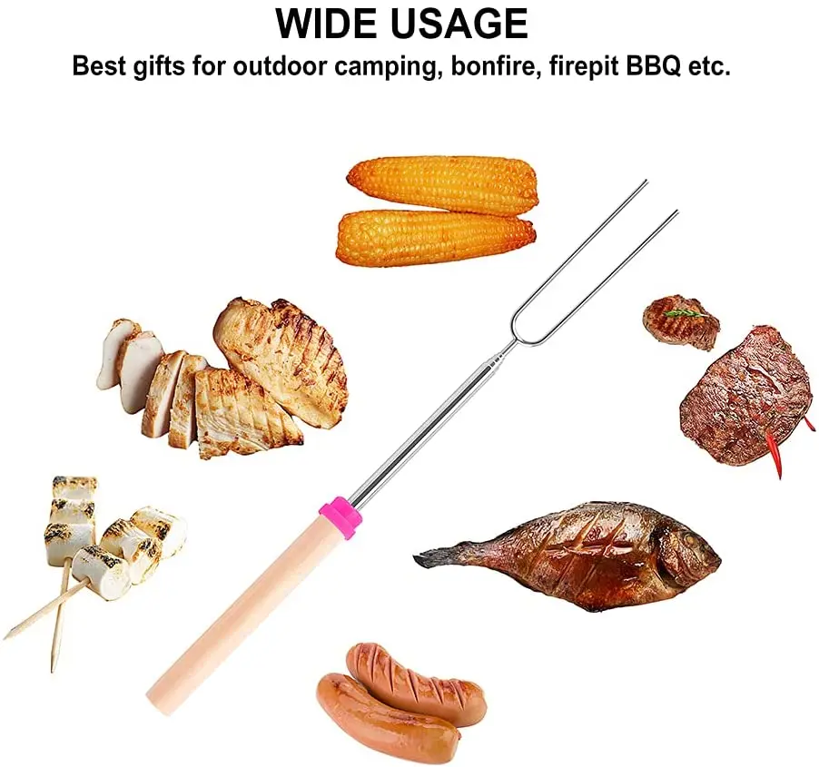 8pcs 32Inch Barbecue Fork Stainless Steel Marshmallow Roasting Stick
