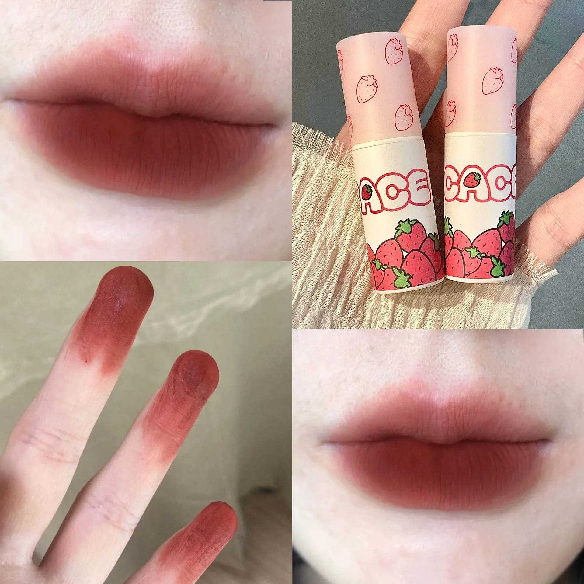 6 Color Lip Glaze Matte Liquid Lipstick Strawberry Waterproof Velvet Nude Red Lip Mud Cheek Rouge Tint Cosmetics lip makeup lip glaze lip tint makeup cheek blusher lip gloss lip lacquer lip stain