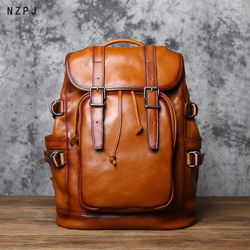 NZP Retro Leather Men's Backpack European and American