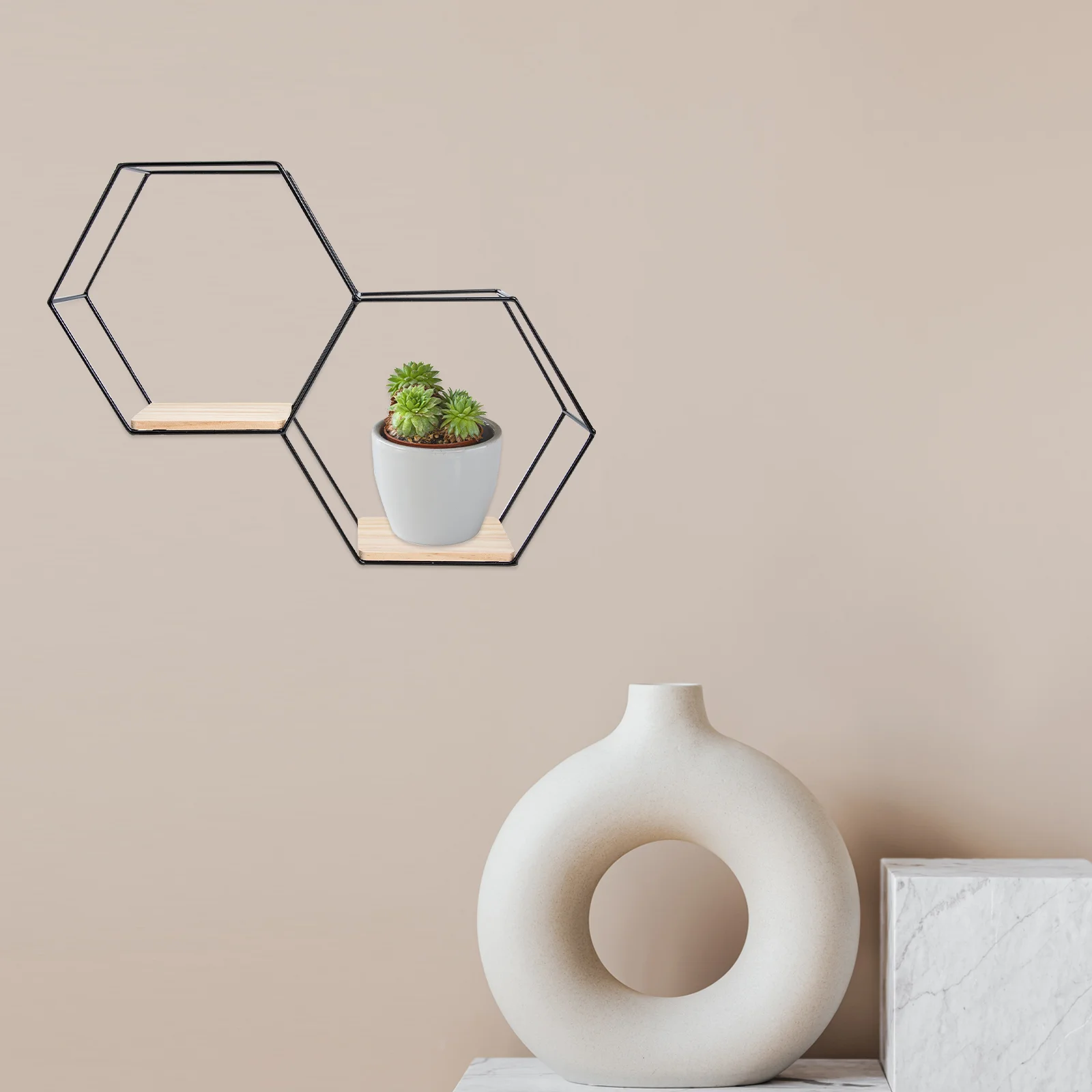 

Decor Simple Bedroom Dual Hexagon Modern Floating Shelf Black Decor Metal Decor for Living Room Wall Wall