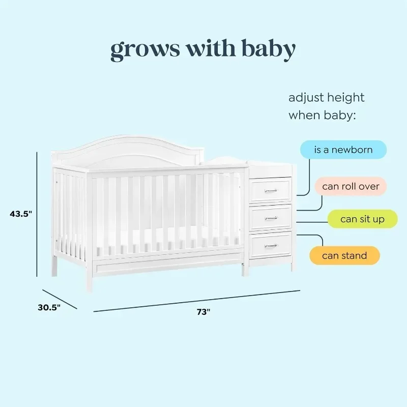 4-in-1 Convertible Crib and Changer Combo in White 3
