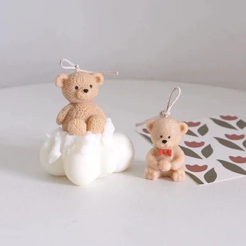 3D Mini Bear Candle Silicone Mold DIY Cute Bow Bear Birthday Candle Decoration Mold Crystal Epoxy Resin Soap Home Decoration