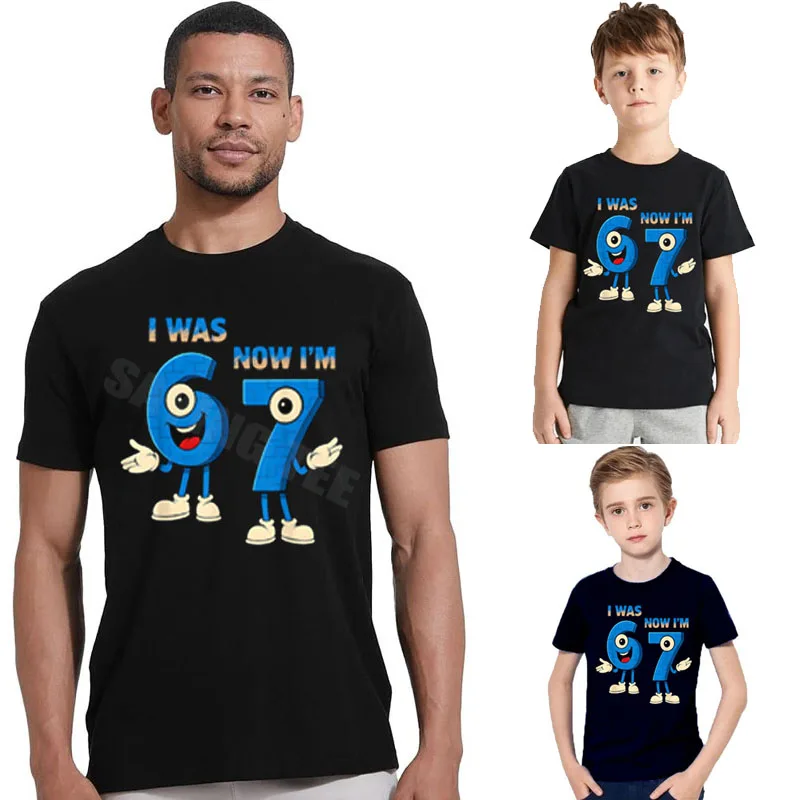 Ich war 6 jetzt, ich bin 7. Geburtstag, lustiges 67 italienisches Brainrot-Geschenk-T-Shirt, Y2k, süßes Jungen-Mode-Neuheits-Spruch-T-Shirt mit kurzen Ärmeln