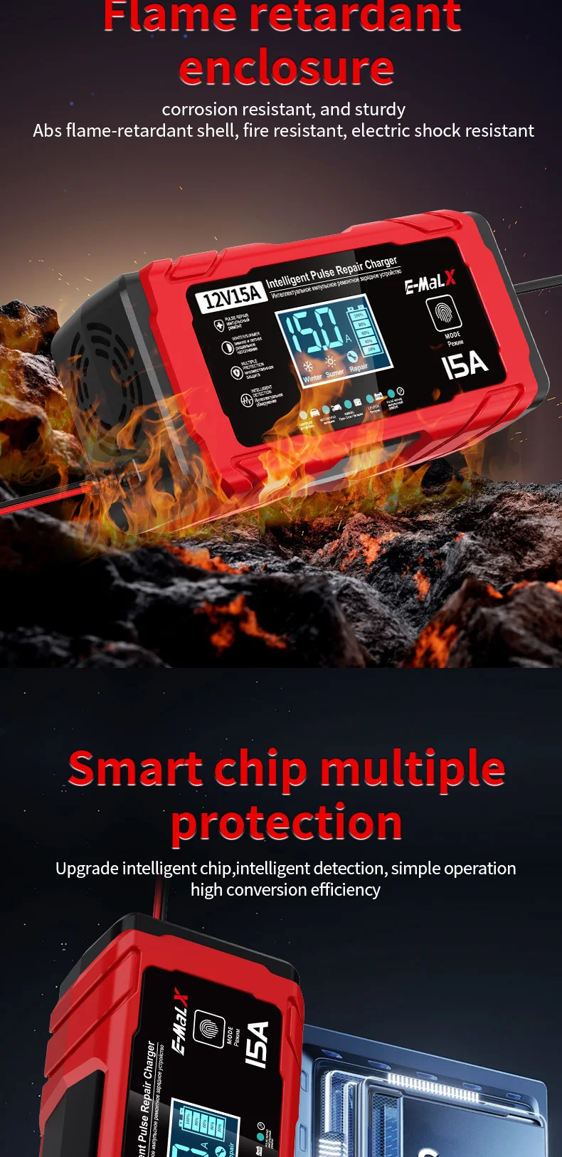 12V 15A Smart Auto Batterie Ladegerät 14,6V 15A Elektrische Motorräder Ladegerät Für Lifepo4 Blei Säure AGM GEL PB Lithium-Batterie Reparatur – Detail 8