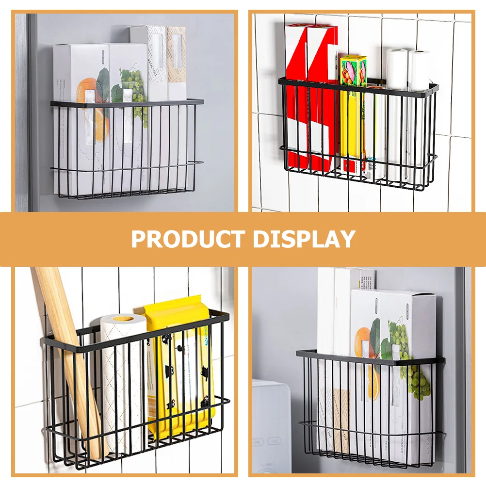 Iron Nail-free Kitchen and Bathroom Wall Storage Rack Hanging Basket Black Wire Baskets Organizer