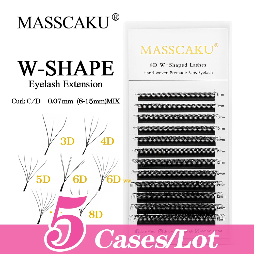 

MASSCAKU New 5cases/lot 3-8D W Shape Big Bundle Eyelash Extension Mega Volume Premade Fans Eyelash Super Soft Full Dense Lashes