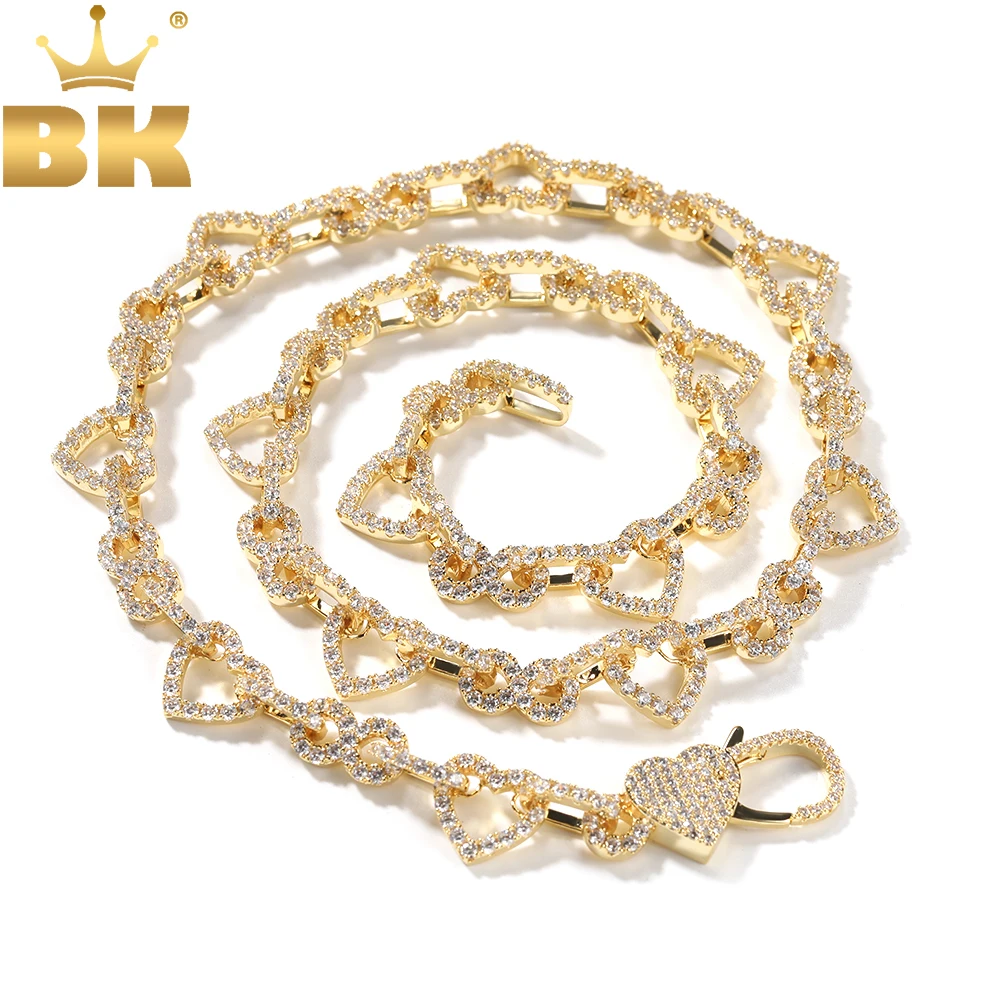 

TBTK Iced Out Hollow Heart Necklace Micro Paved 5A Cubic Zirconia Link Chain Bracelet HipHop Jewelry For Gift