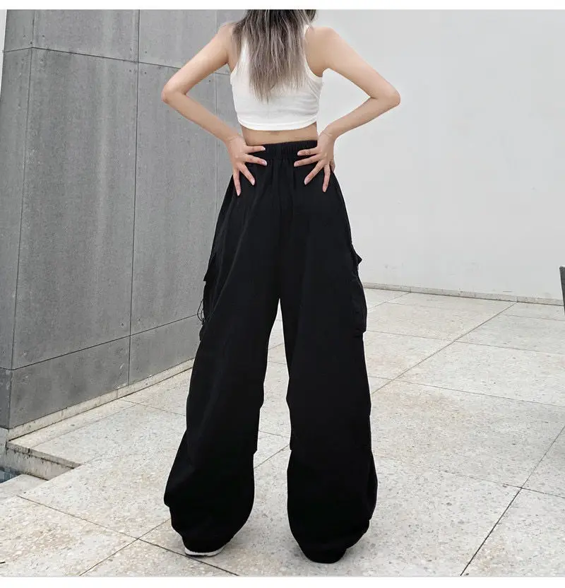Women's Low Waist Tech Pants, Drawstring, Wide Leg Baggy Trousers, Y2K Streetwear, Oversize Sweatpants, Casual Joggers, 3