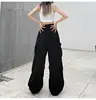 Women's Low Waist Tech Pants, Drawstring, Wide Leg Baggy Trousers, Y2K Streetwear, Oversize Sweatpants, Casual Joggers, 3