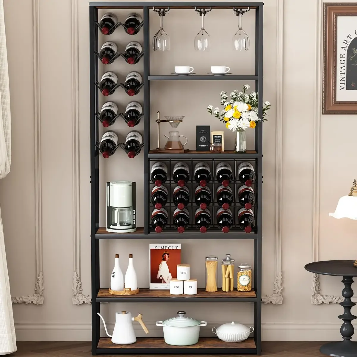 Home Kitchen Dining Room 5 Tier Industrial Liquor Cabinet Farmhouse Metal Coffee Bar Cabinet Tall Wine Bar