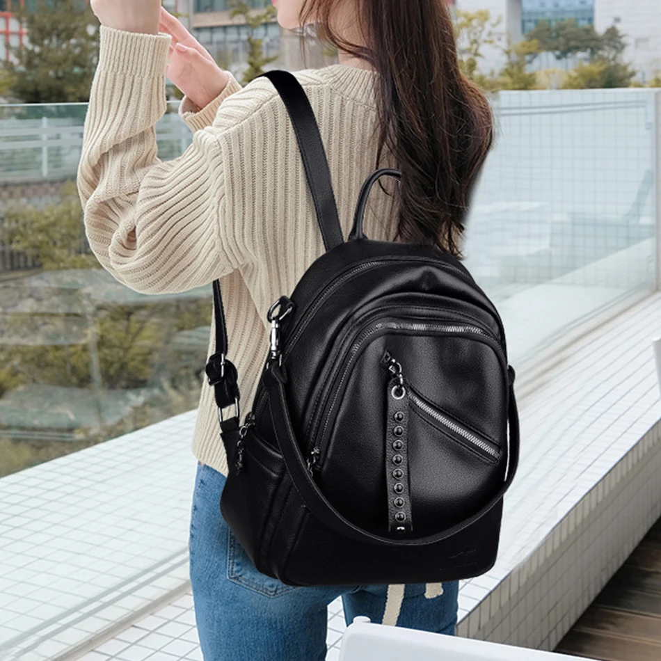 2023 New Women High Quality Leather Backpacks High Capacity Casual Travel Backpack Mochilas School Backpack for College Students