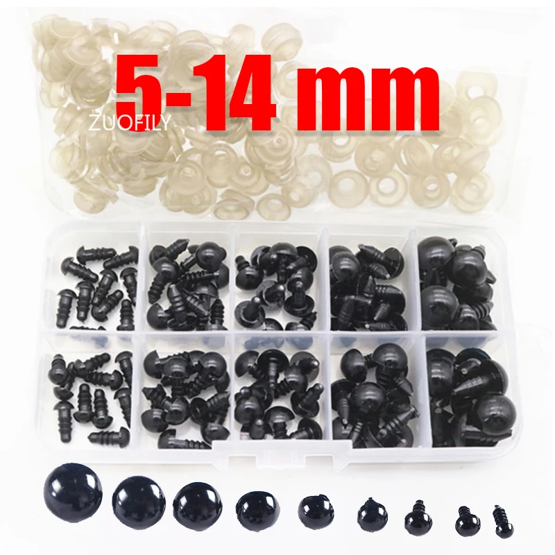 Plastic Safety Eyes Doll Eyes Googly Doll Eyes Plastic Toy Eyes Doll Handmade Accessories 6-14mm Black Plastic Safety Eyes for DIY Crochet Doll Decoration DIY Craft Kit Plush Toy Soft Toy Doll Eyes Accessories 100Pcs