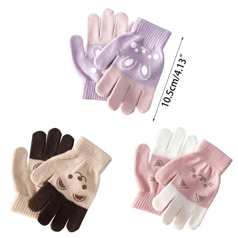 Winter Korean Style Kids Knitted Gloves Cartoon Bear Printed Full Finger Gloves for 4 5 6 7 8 Year Old Children Accessories