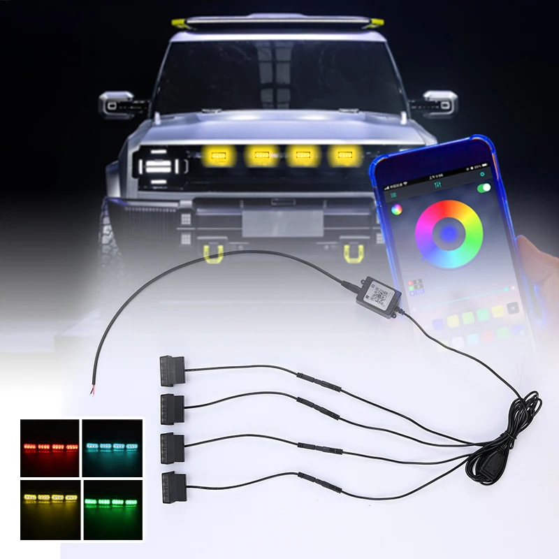 

Universal Upgrade RGB Grille Light Front Grille LED Light Day Running Light App Control Grill Light for Off Road Trunk SUV SKU
