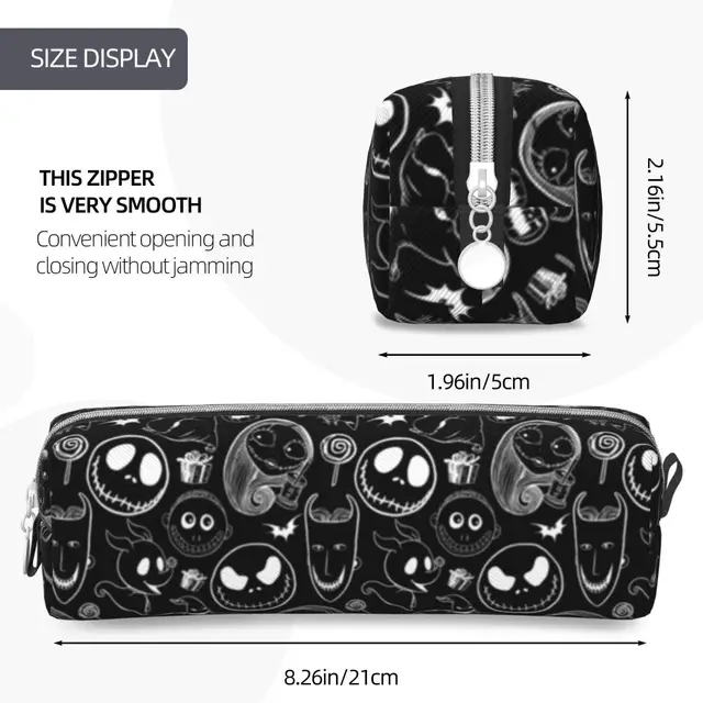 Halloween Skull Cat Moon Gothic Pattern Large Capacity Pencil Case with  Zippers Storage Pouch Holder Markers