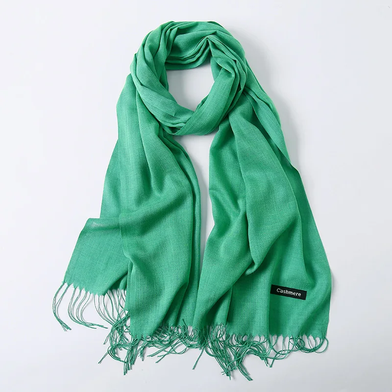 Hochwertiger Modischer Einfarbiger Schal für Damen, Weicher Kaschmir, Warmer Winterschal, Hijab, Langes Stirnband, Umhang, Bandana, Foulard – Detail 30