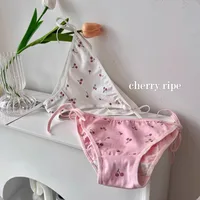 Lolita – culotte en coton à motif cerise pour femmes, sous-vêtements Sexy, blanc, rose, bretelles à lacets, doux, taille basse, Anime, tongs de demoiselle d'honneur 1
