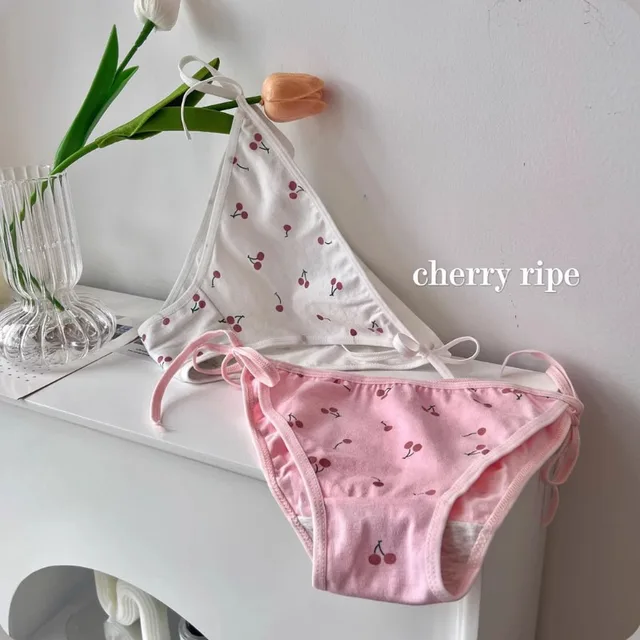 Lolita – culotte en coton à motif cerise pour femmes, sous-vêtements Sexy, blanc, rose, bretelles à lacets, doux, taille basse, Anime, tongs de demoiselle d'honneur 1