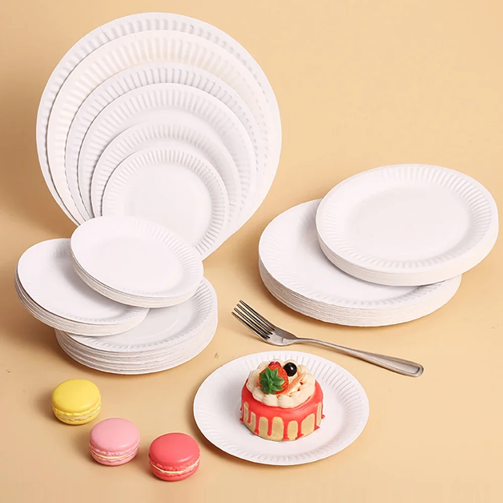 

10PCS Paper Plates 5/6/7/8/9/10 Inches Disposable Party Tableware Festive Supplies Wedding Solid Color White Tray Birthday Party