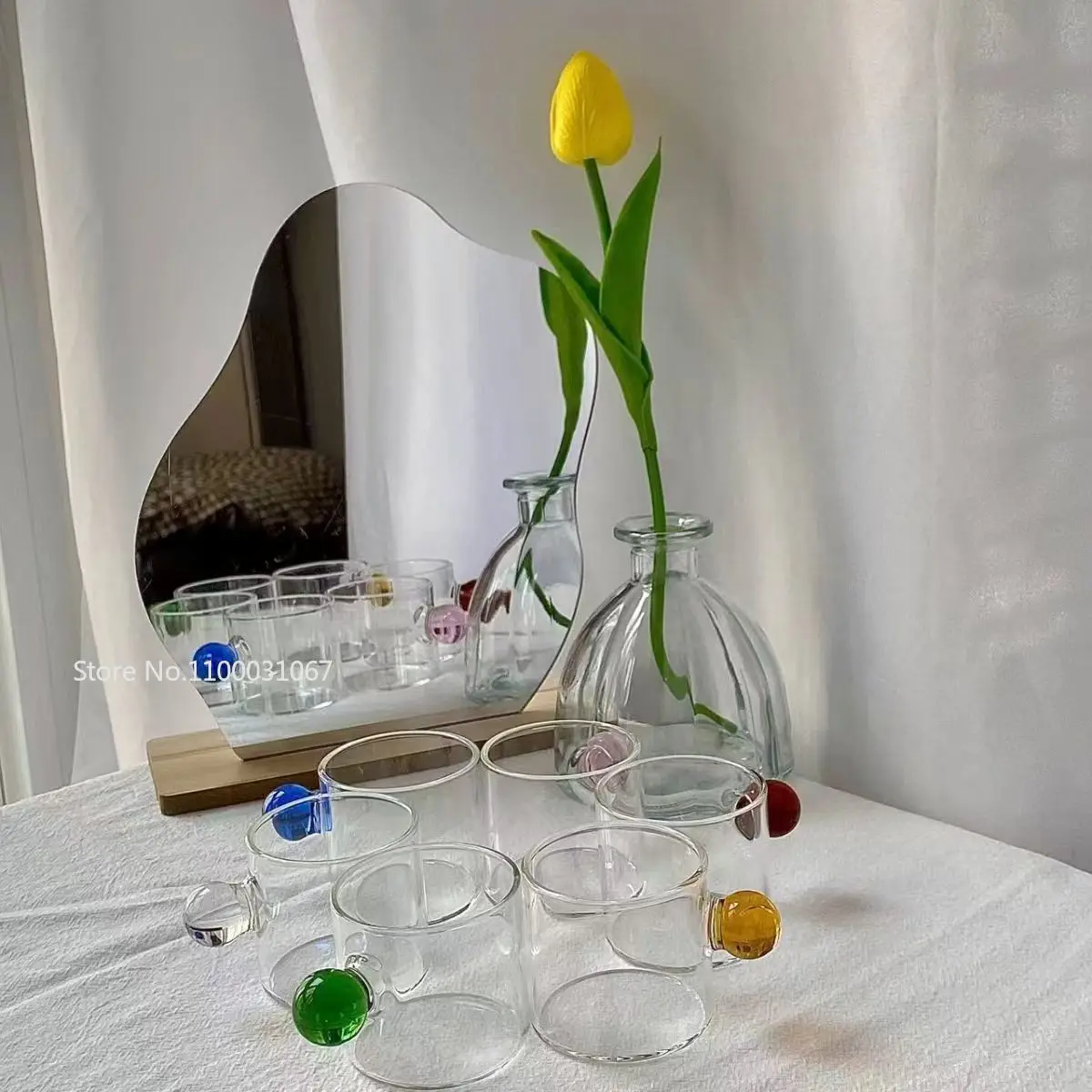 110ml Espresso Cups Small Cups Home Glass Ball Handle Coffee Cup Tea Water Cup Saucer Steak Juice Bucket Table Decor