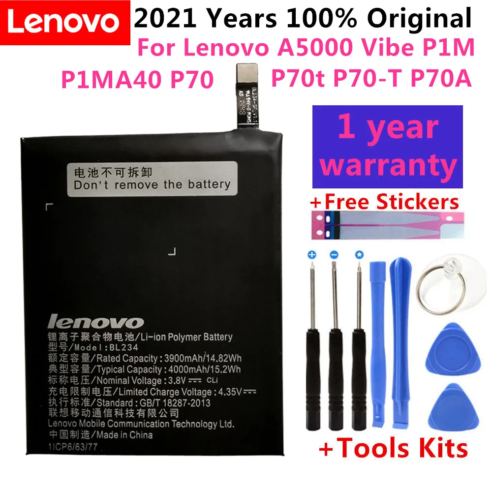 

Новинка 2021 года, оригинальный полный аккумулятор BL234 4000 мАч BL 234 для Lenovo A5000 Vibe P1M P1MA40 P70 P70t фонарик P70A