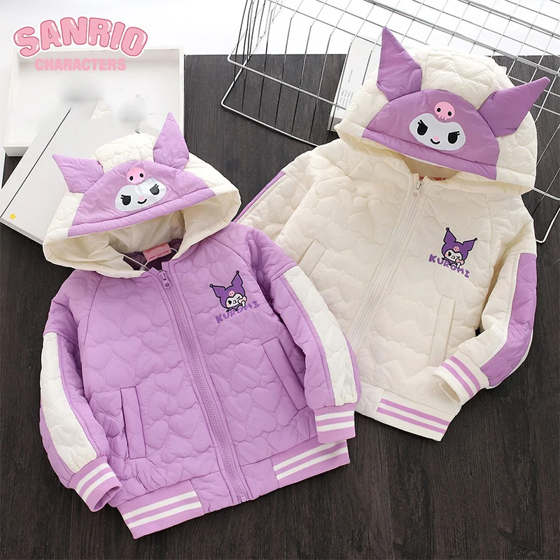 

2023 Kuromi Sanrio Kawaii Anime Winter New Girls Cotton Padded Coat Cute Cartoon Fashion Thick Warm Hoodie Coat Toys for Kids