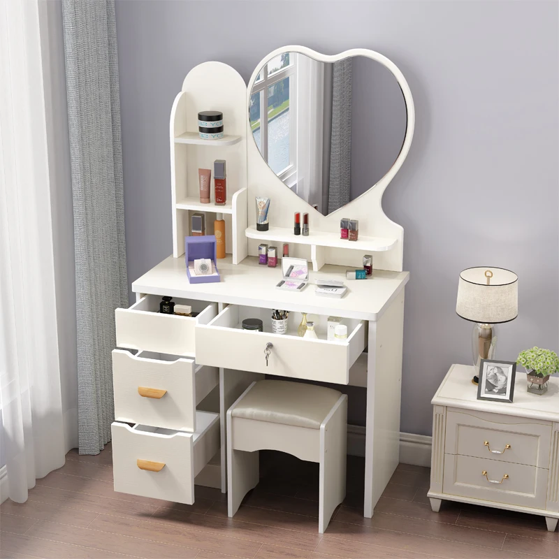 

White Handles Dressing Table Drawers Modern Wood Side Dressing Table Mirror Chair Coiffeuse De Chambre Furniture For Bedroom