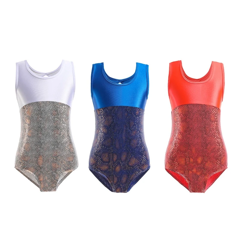 3-12 Yesr Leotards Girls Dress Dance Clothes Fashionable Bronzing Splicing Gymnastic Exercise Bodysuit