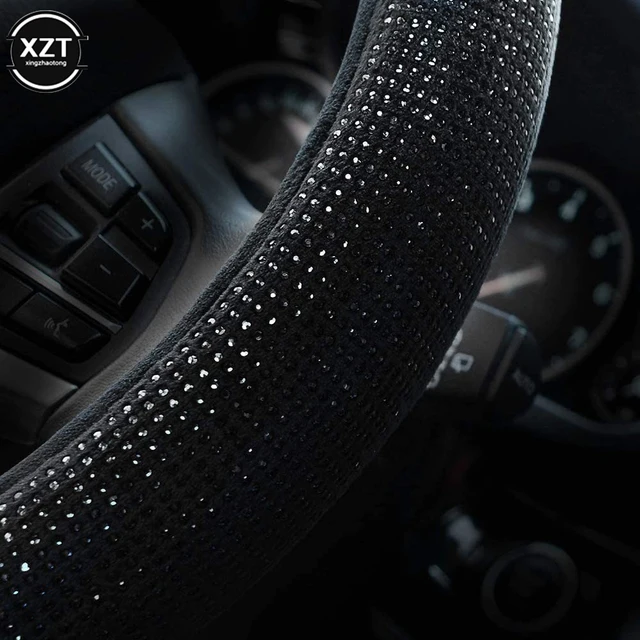 Universal 38CM Rhinestones Steering Wheel Cover with Crystal Diamond Sparkling Car Breathable Anti-Slip Steering Wheel Protector 2
