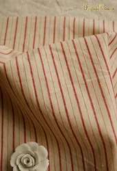 Retro Vintage Red Blue Linen Grid Striped Woven Cotton Fabric for Sewing and Home Décor (Hemp red stripe)