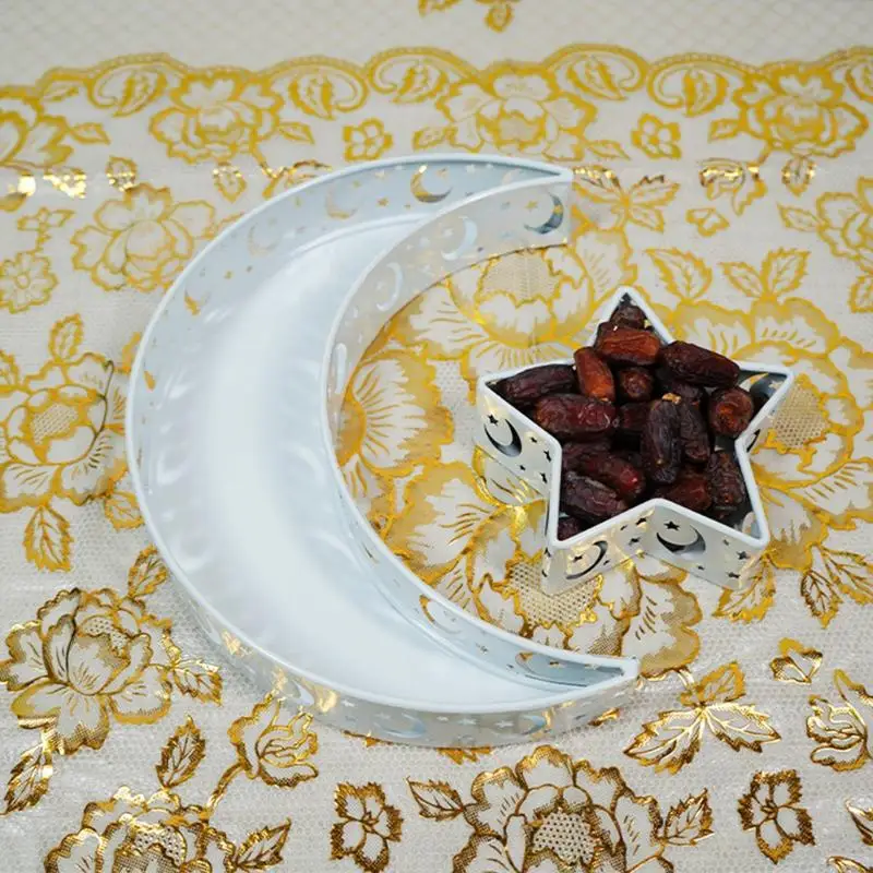 L9NB Eid Mubarak Moon Star Serving Tray Tableware Dessert Storage Container Ramadan Muslim Islamic Party Supply 5