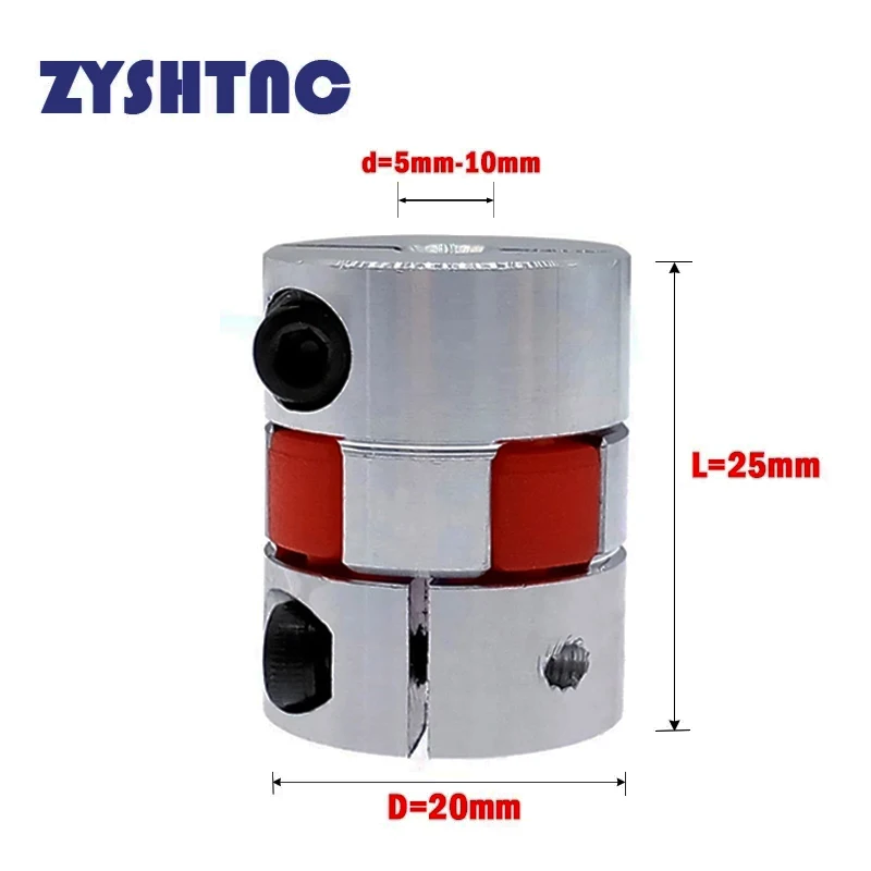 Three jaws D20L25 coupler D20 L25 aluminum plum flexible shaft BW coupling motor connector solid rubber pad 5/6/6.35/8/10mm