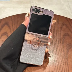 Glitter Gradient Diamond Plating Ring Holder Bling Shockproof Case for Samsung Z Flip 7 (Purple)