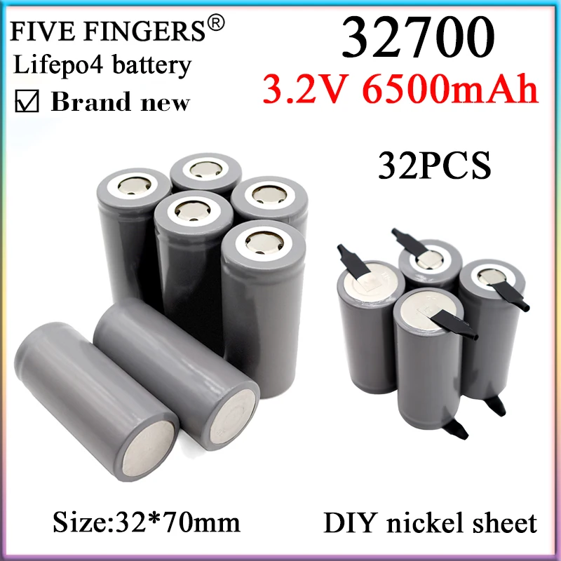 

32PCS New 3.2V 6500mAh 32700 Lifepo4 battery 35A Discharge DIY Solar panels Electric bicycle motorcycle power Cells+Nickel sheet