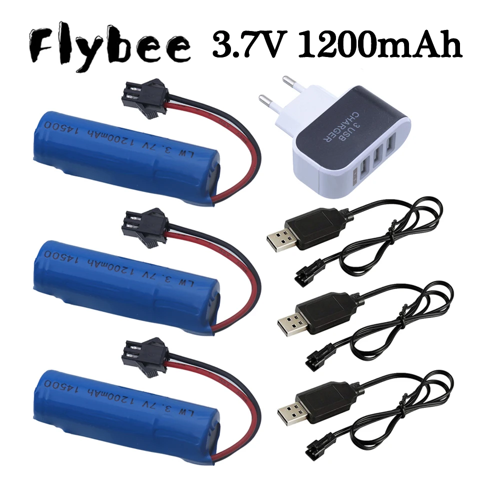 

3.7v 1200mah 14500 Li-ion Battery + USB Charger For RC Stunt Car C2 D828 Toys Truck Boats RC Water Gun Battery Parts (SM plug)