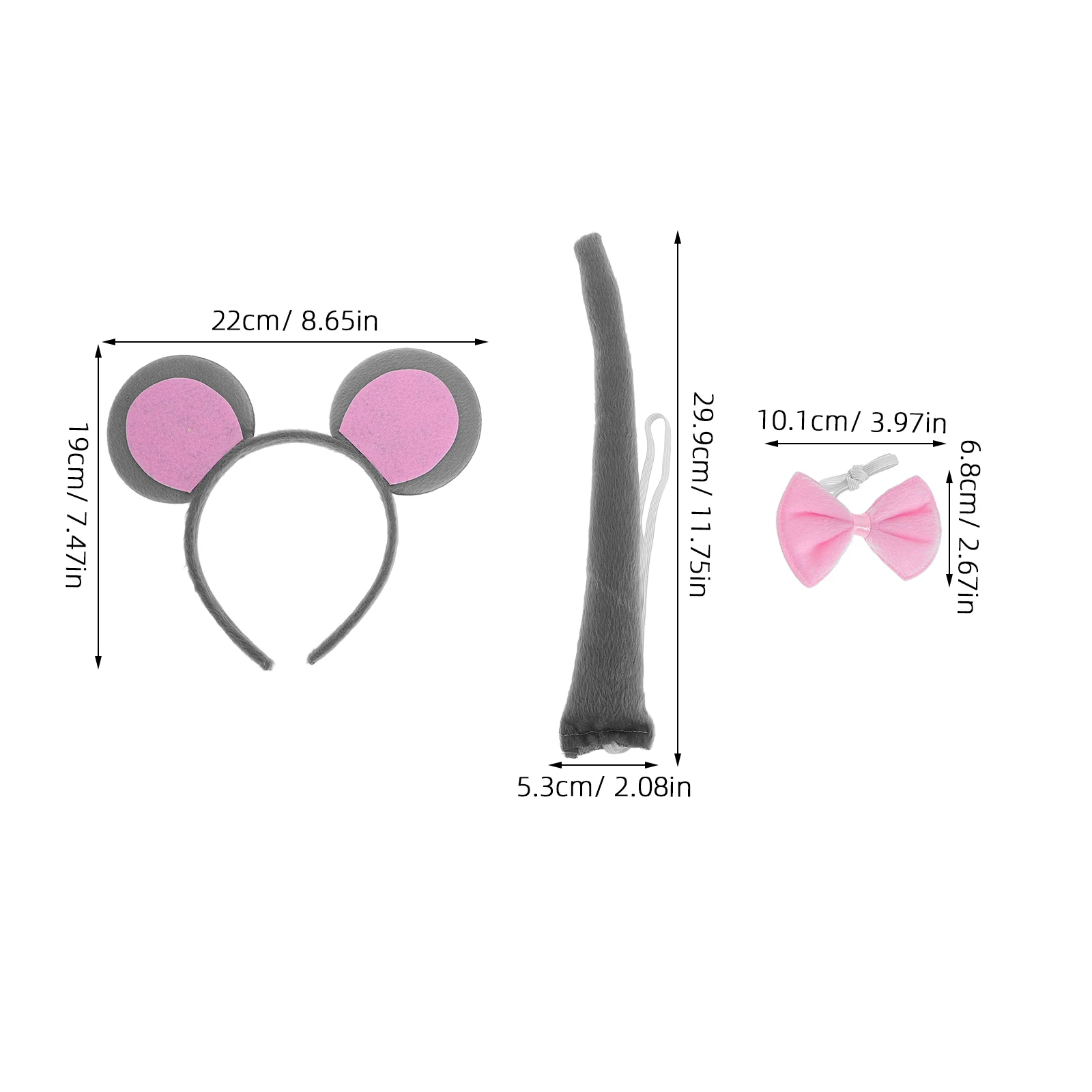 3Pcs Mouse Headband Halloween cosplay Mouse Costume Set Tail and Bow Tie Cartoon Animal Wear Fancy Dress kids stage perform prop