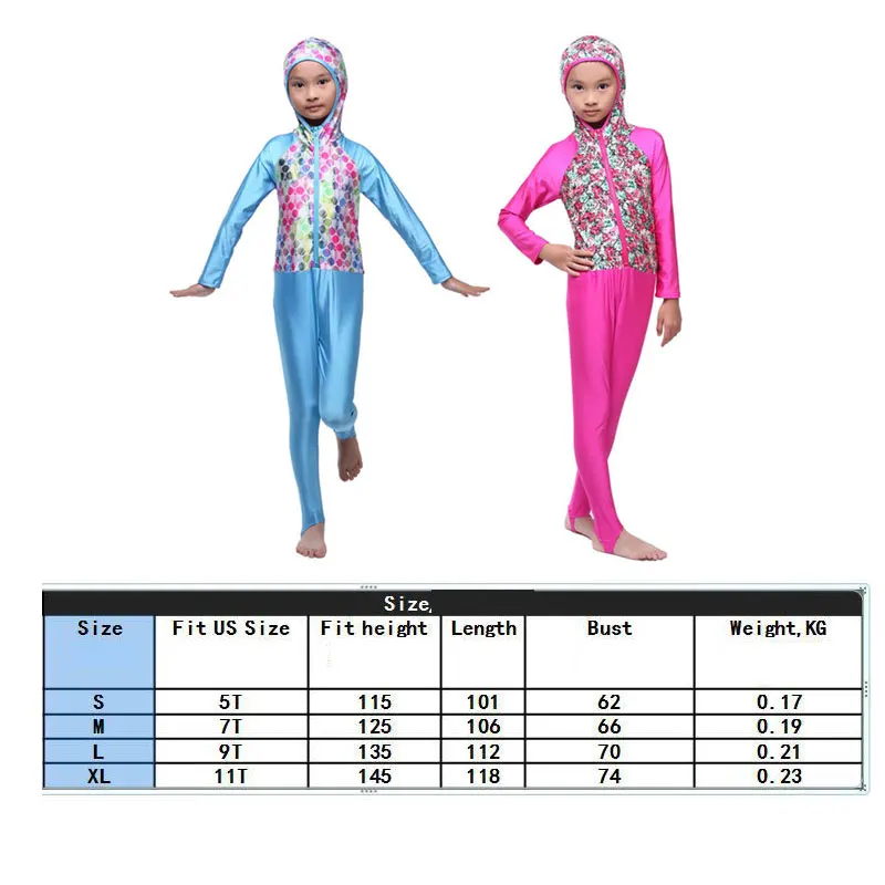 Full Coverage Bodysuits Swimming suits for Girls Printing Bathing Diving One-piece Muslim Swimsuits Quickdry Musulman Burquinis