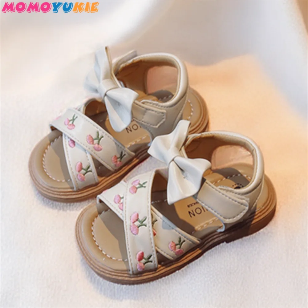 Baby Summer New Children Toddlers Bow Sandals Ricamo Fruit Fashion Girls Sandali In Pelle Princess Sweet Kids Beach Sandals
