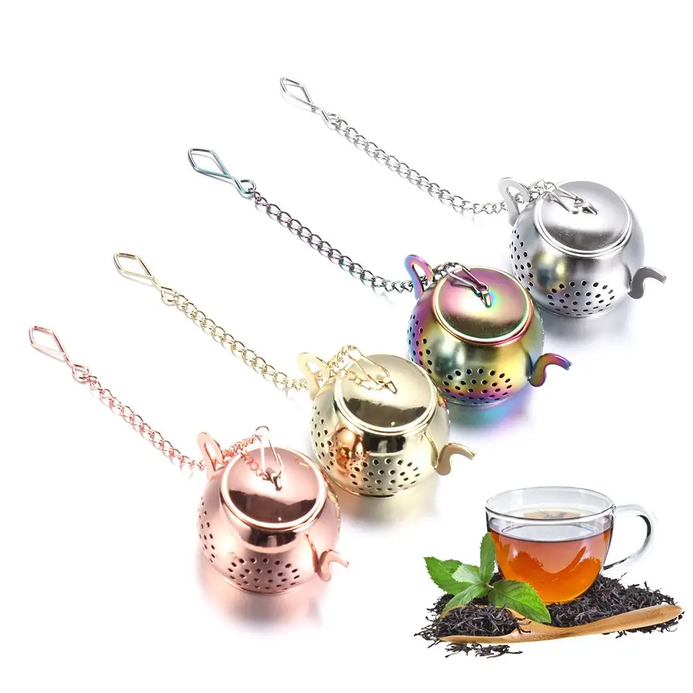 Stainless Steel Teapot Shape Herbal Spice Filter Diffuser, Tea Strainer, Loose Tea Infuser with Chain, Kitchen Gadget