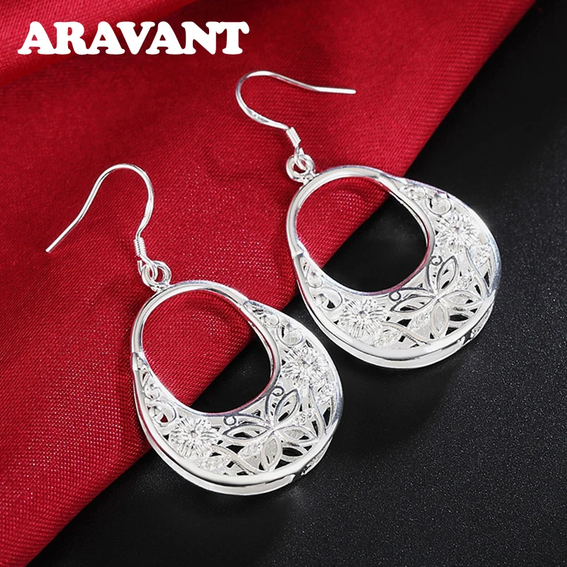 

925 Silver Vintage Hollow Butterfly Flower Drop Earring For Women Wedding Engagement Fashion Jewelry