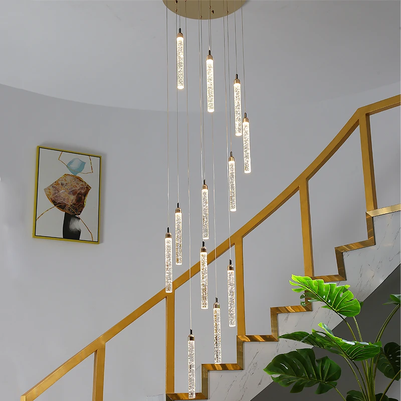 

Modern Crystal LED Chandelier For Staircase Living Room Luxury Cristal Long Stair Lighting Fixtures Gold Indoor Hanging Lamps