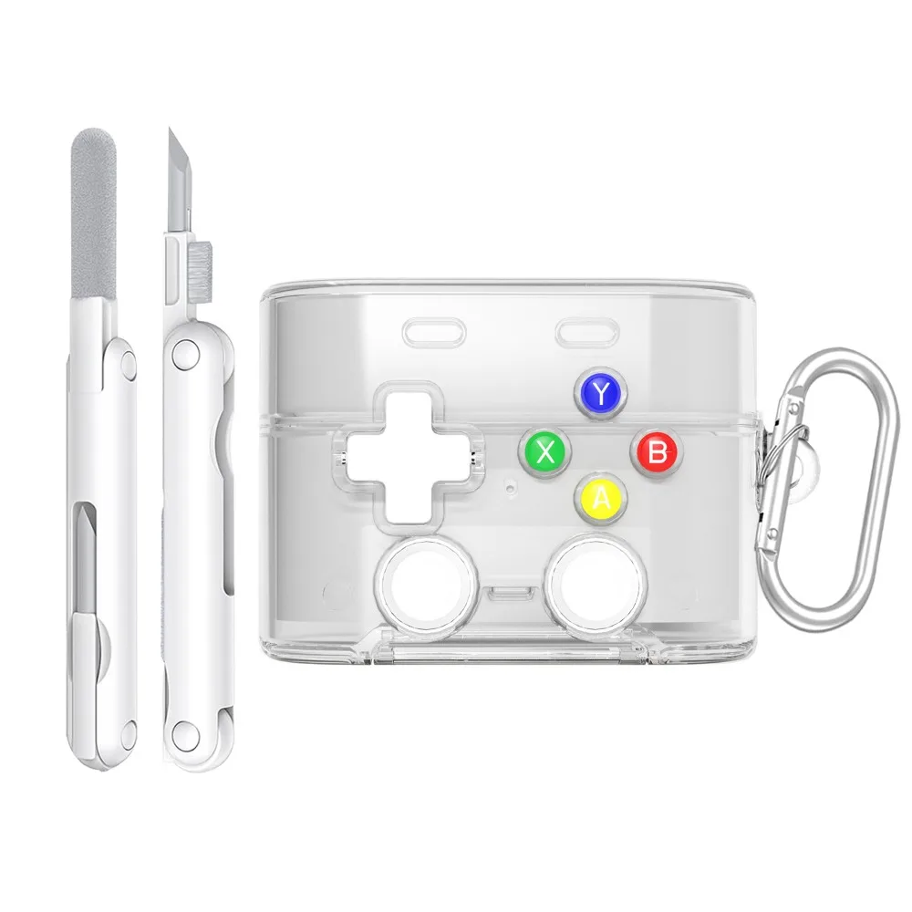 Enhanced Retro Game Controller-Inspired Earphone Case with Cleaning Pen Kit - Shockproof Hard Protective Cover & Metal Chain