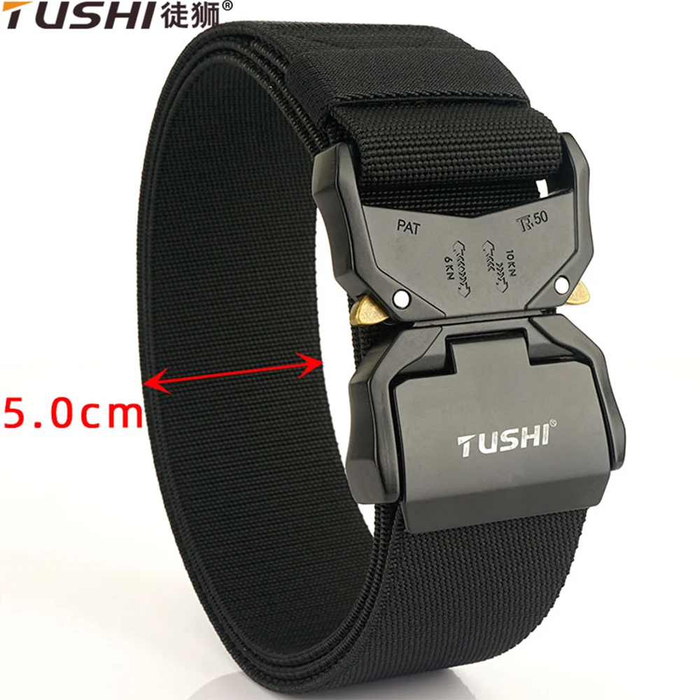 TUSHI New 5.0cm Elastic Belt For Men Aluminum Alloy Quick Release Buckle Strong Nylon Tactical Belt Male Military Accessories mens nylon webbing belts canvas casual fabric tactical belt high quality accessories military jeans army waist strap hb041