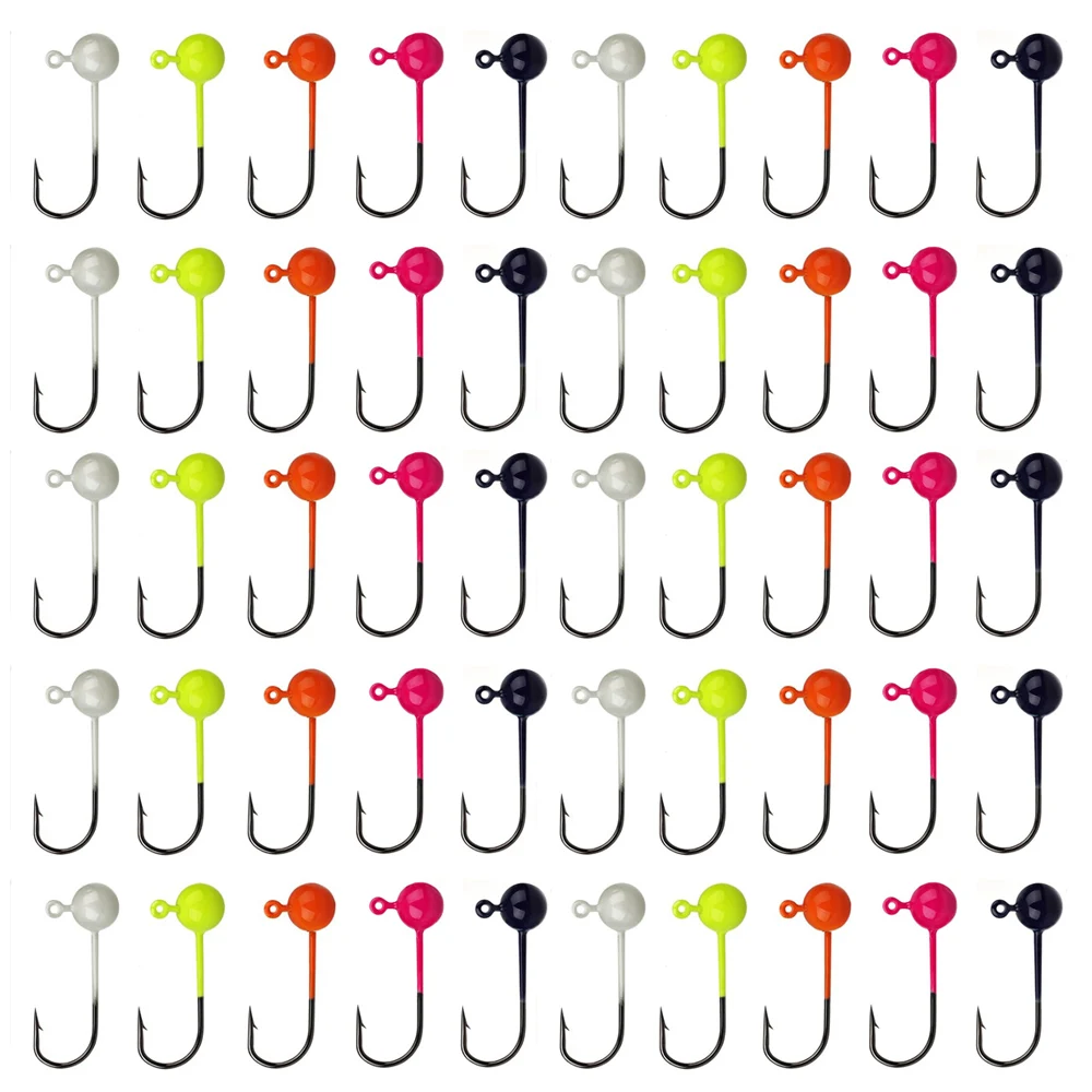 Set 50 hameçons jig tête plombée 0.4g à 2g barbelés tranchants pour leurres souples équipement pêche