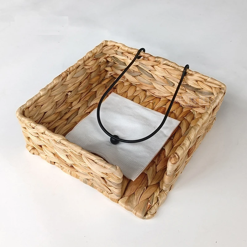 Water Hyacinth Napkin Holder with Weighted Arm Woven Servilletero For Table Wicker Napkin Baskets For Cocktail Paper Napkins 3