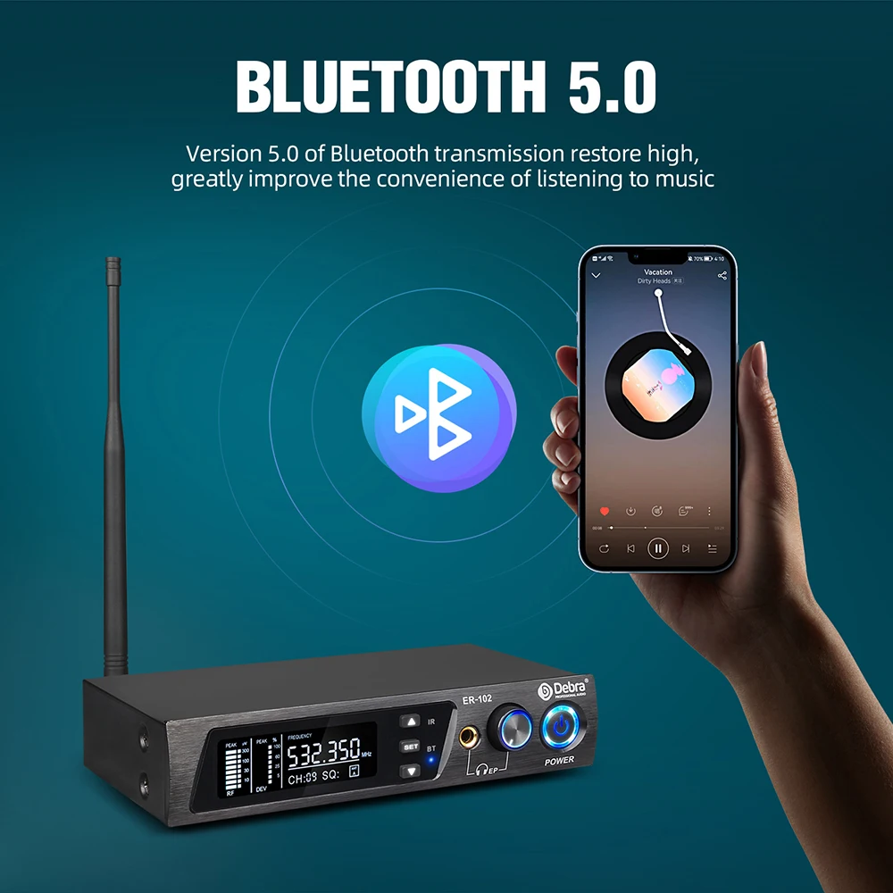 UHF IEM Wireless In-Ear Monitoring System ER-102 with bluetooth5.0 for Stage Per