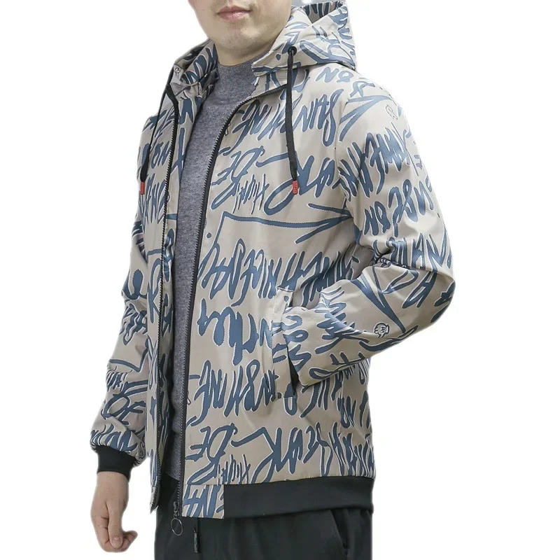 

Эксклюзивная Мужская повседневная куртка, свободная брендовая мужская Студенческая Повседневная одежда, модная мужская рубашка с шапкой и цифровым принтом
