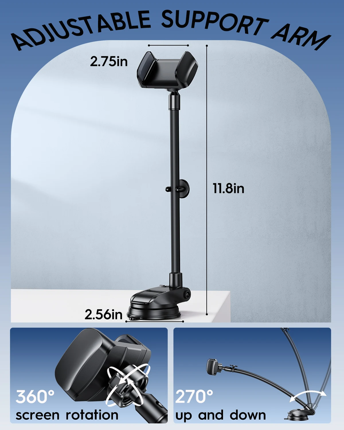 Eary Phone Holder Mount For Wall Adjustable Long Arm Suction Cup Phone Stand Support For Kitcten Window Batehroon Makeup Mirror