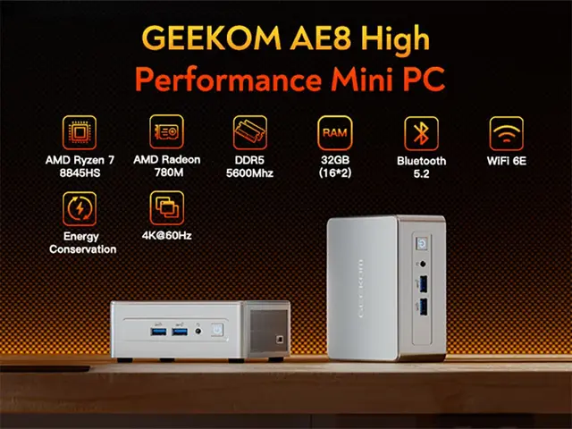 GEEKOM AE8 AI Mini PC, AMD Ryzen 7 8845HS 8 rdzeni Max 5.1GHz