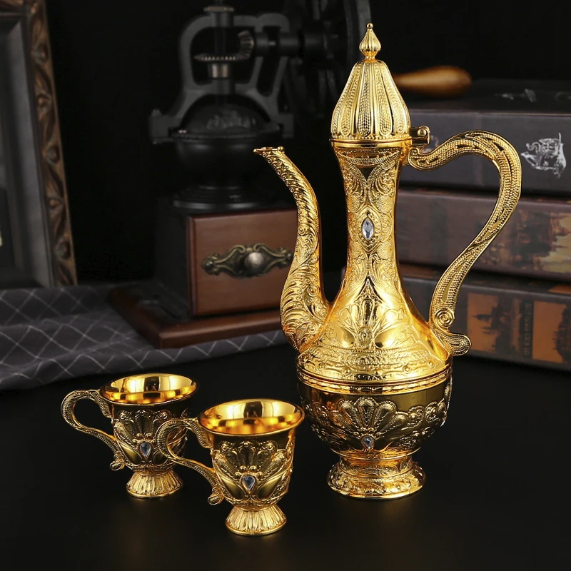 1 metal wine set 1 tray 6 shot glasses wine pot combination for banquets home decoration parties